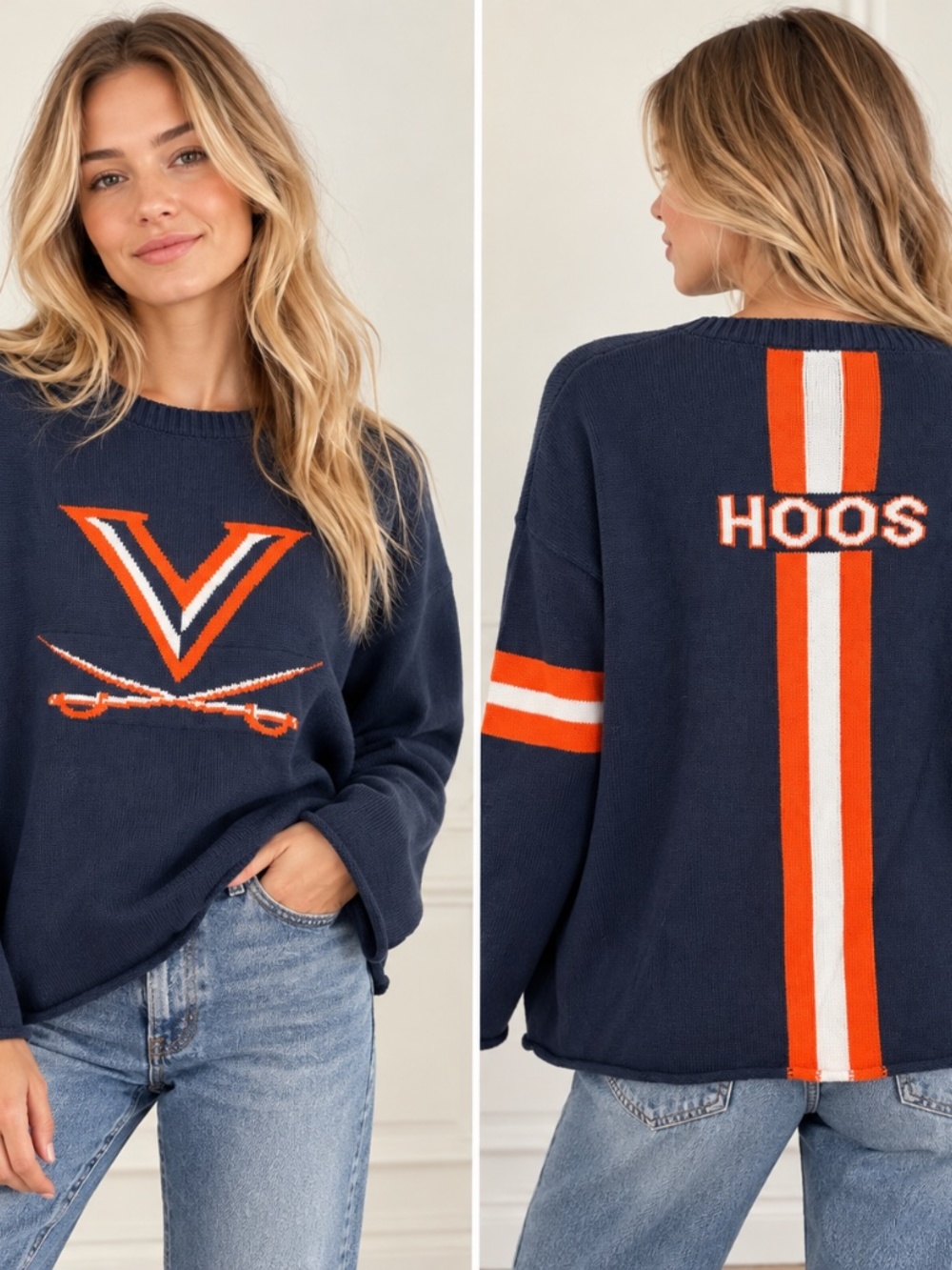 Newport Knits Womens Cotton Virginia Cavaliers Knit Game Day Crew Neck Sweater S